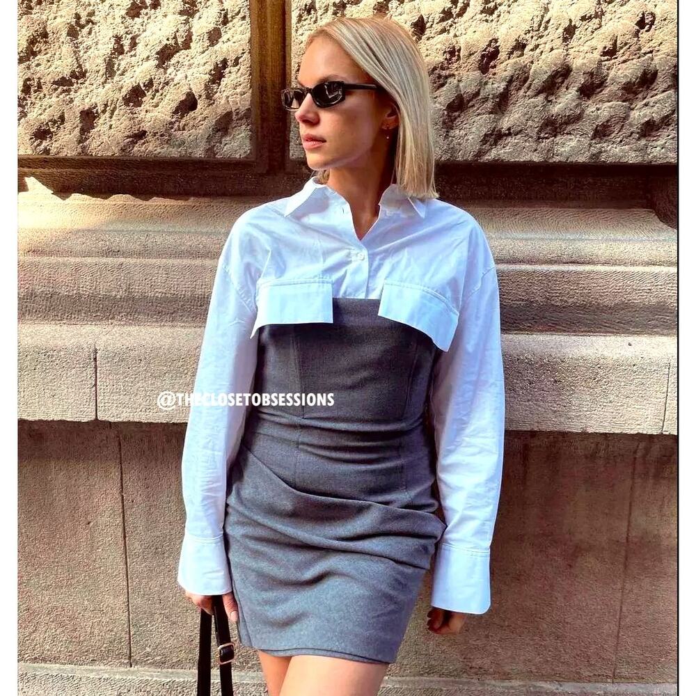 Zara Grey Bodycon Mini Dress Draped Fitted Chic Office Minimalist NWT M - Picture 10 of 16